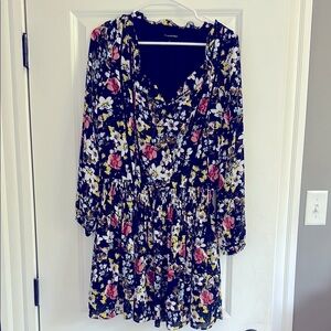 Banana Republic Navy Floral Long-sleeve Minidress, Size S